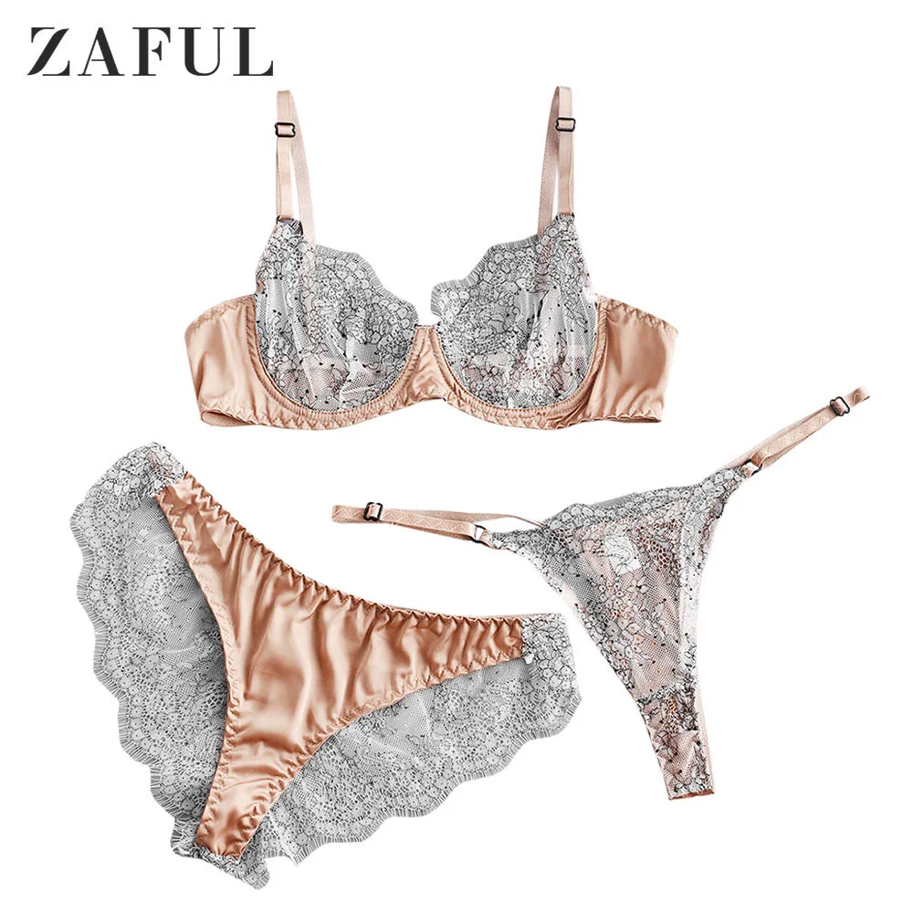 Женский кружевной комплект нижнего белья ZAFUL с вставкой на косточках бюстгальтер