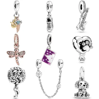 

S925 Charms Dragonfly Shoe Guitar Puppy Paw Saisy Safety Chain Bead fit Women Bracelets