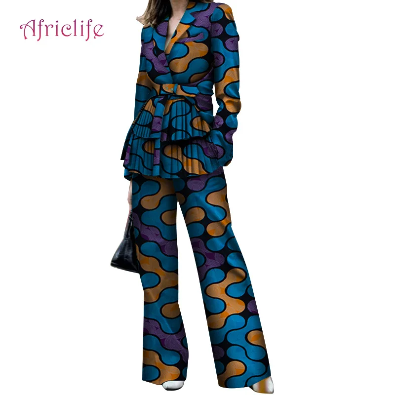 Африканская Одежда Для Женщин Дашики Африканский принт Женский блейзер и широкие брюки 2 шт. комплект размера плюс Анкара одежда WY4109 - Цвет: 18