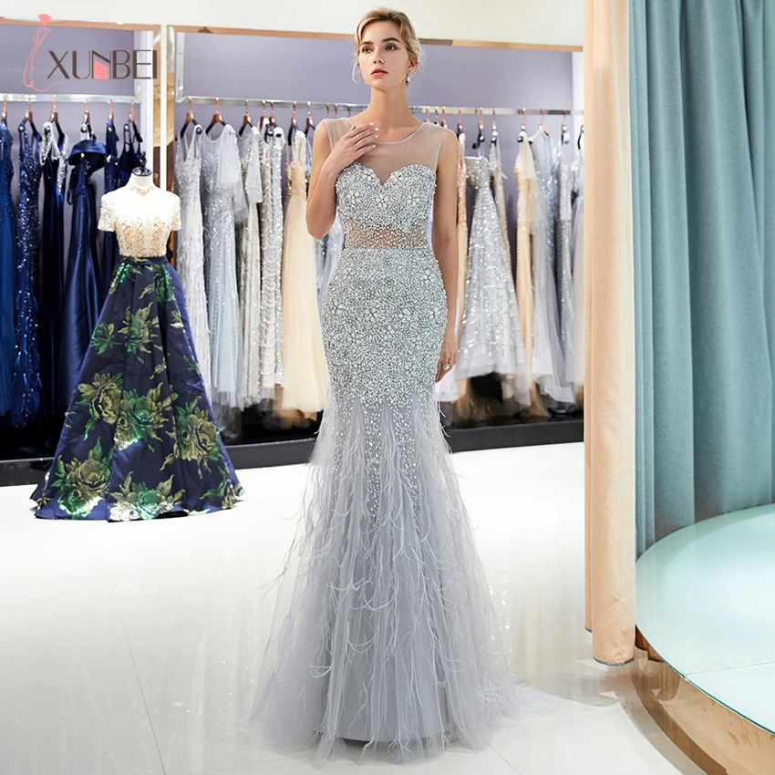Gray Vestidos De Noche Новое поступление Длинные вечерние платья с бисером платья для выпускного со стразами реальные фотографии CPS1177 - Цвет: Gray