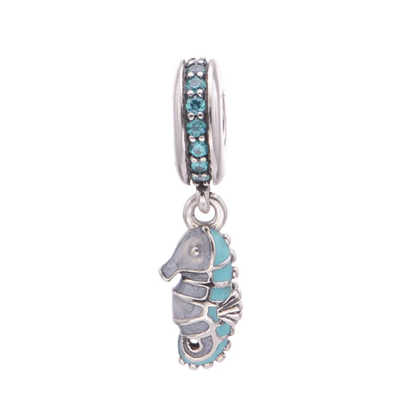 

Fashion Silver 925 Jewelry Pave Stones Seahorse Ocean Enamel Charms for Bracelets Women DIY Pendant Charms for Jewelry Making
