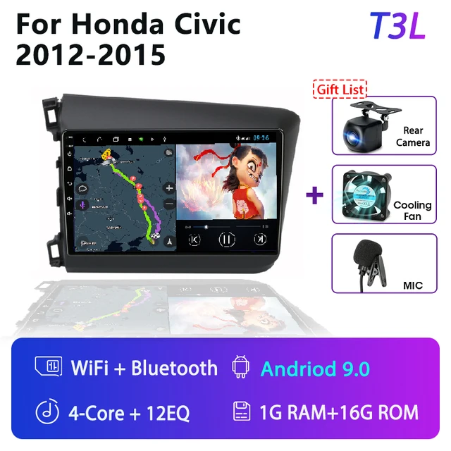 For Honda Civic 2012-2015 Android Car Radio 2 Din GPS navigation Multimedia Video Player RDS DSP 4G DVD Screen Floating stereo T3 Cam 1G 16G