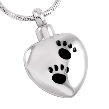 

Memorial Urn Jewelry Pendant Double Dog/Cat Paw Print In My Heart Stainless Steel Cremation Keepsake Ashes Locket Pet