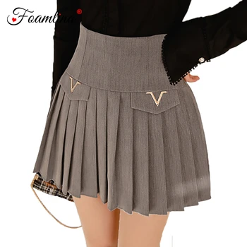 

Foamlina Elegant Women Pleated Skirt 2020 New Spring Summer High Waist Korean Fashion Female Mini Skirt Saias Femininos