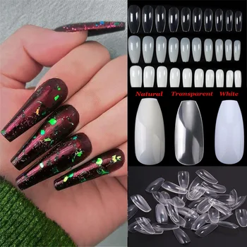 

600Pcs/Bag Acrylic Detachable Coffin Shape Ballerina Full Cover False Nails Artificial Manicure Fake Nails Tips Nail Art Tools