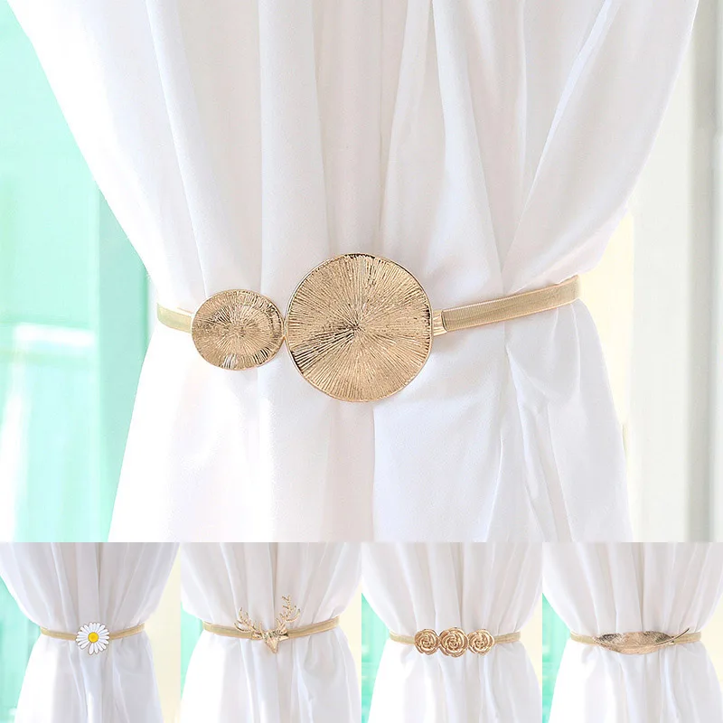 ⚡️Metal Curtain Clip Tieback Buckle Clips Curtain Holders Golden Silver Color Leaves Bow Elk Buckle Tie Back Curtain Accessories