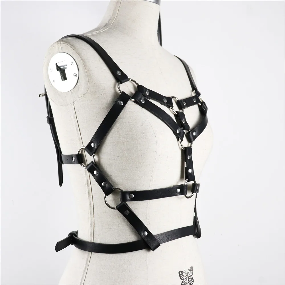 Fashion Leather Harness Body Harness Punk Cupless Body Strap Bra Top Belt Body Bondage Lingerie Chest Straps Cage Harajuku Tops