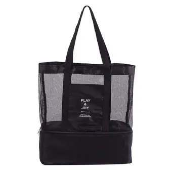 

Women Double Layer Mesh Wear-resistant Lunch Bag 2 in 1 Large Fresh-keeping Picnic Lunch Tote Letter Printed Light Weight Bag