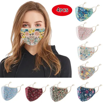 

4PCS Adult Floral Print Adjustable Safet Protect Washable Cotton Mask mascarillas Mouth-muffle Health Care Face Mouth Mask