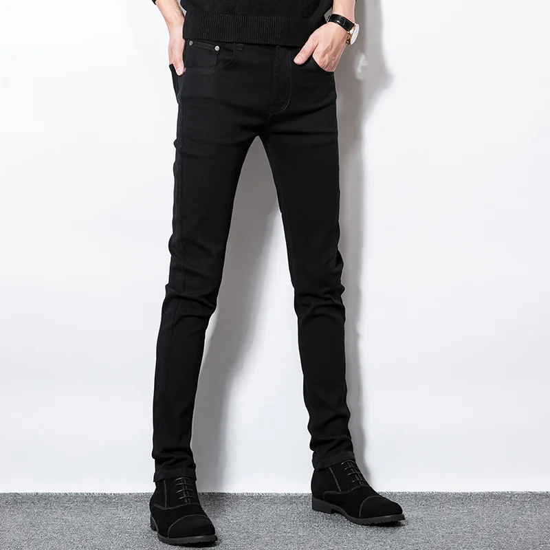 Black Jeans Men's Elasticity Slim Fit Slimming Skinny Pants Men Spring Korean-style Trend Trousers