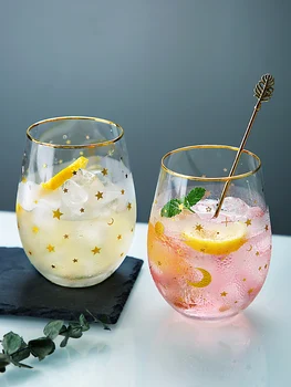 

Star Printing Elegant Whiskey Glass Cup Wine Glass Mug Gold Inlay Whisky Glass Drinking Glasses Mug Milk Water Cups And Mugs