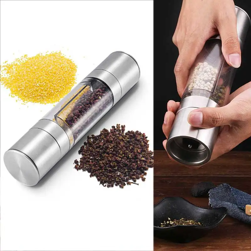 

2 in 1 Pepper Grinder Stainless Steel Manual Salt Spice Mill Containers Grinder for Home Kitchen Cooking BBQ Tools Gadgets