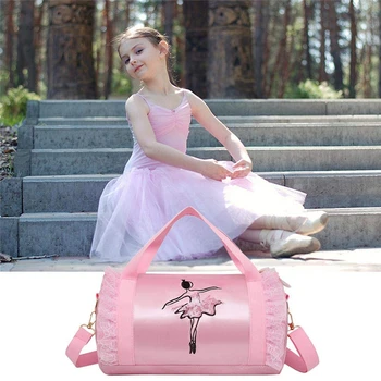 

Lace Ruched Shoulder Bag Girls Latin Dance Bag Embroidery Gym Bag Shoulder Crossbody Bag For Women Pink Ballet Dance Tote Bag