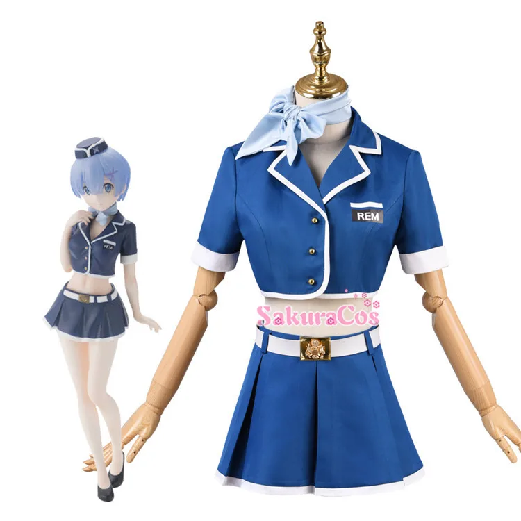 

Re ZERO Starting Life in Another World Felix Rem flight Attendant Dress Blue Tight Uniform Cosplay Costume