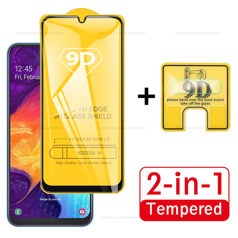 

2 in 1 Protective Glass on For Samsung Galaxy A50 A70 S10e A30 A20 9D Rear Camera Lens Tempered Glass and Front Screen Protector