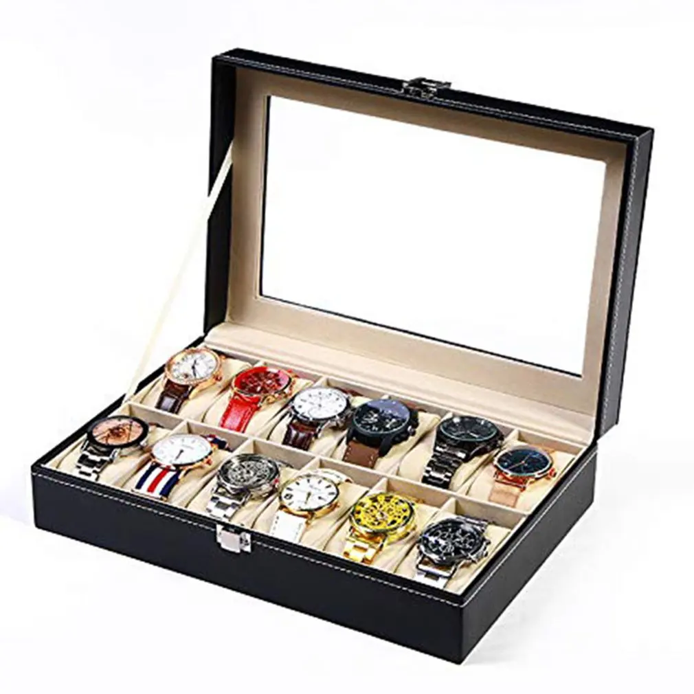 

Black PU Leather 2/3/6/10/12/8 + 2 Slots Wrist Watch Display Box Storage Holder Organizer Case Jewelry boxes Neutral / for watch