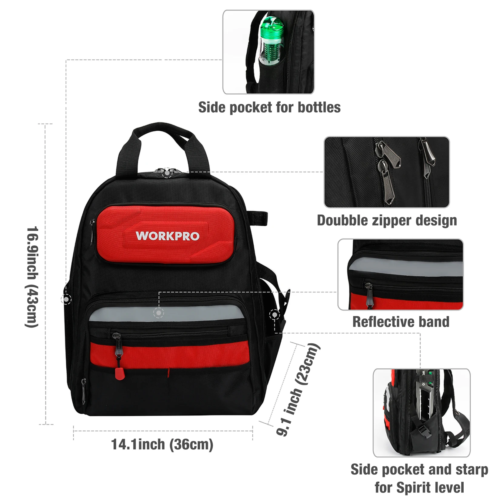 WORKPRO 2021 новая сумка для инструмента 17 ''рюкзак Водонепроницаемый организатор