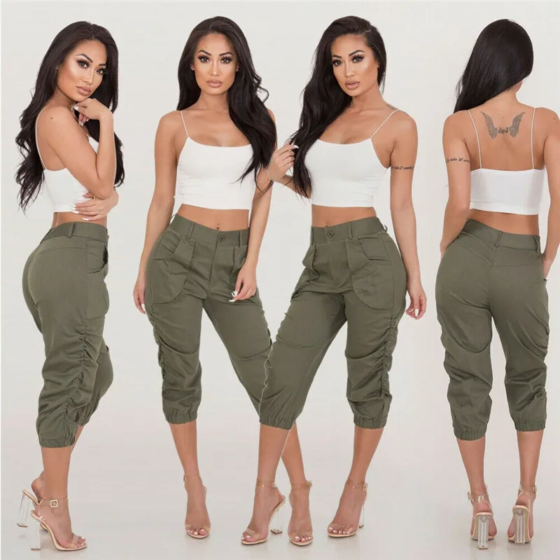 Summer Trousers Vintage Women Pants New Pure Color Ladies High Waist Cargo  Elastic 3/4 Pants Female Casual Harem Trousers Spring|Pants u0026 Capris| -  AliExpress