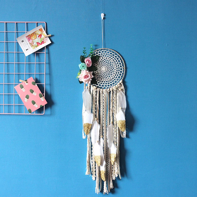 Бохо ленты Винтаж цветочные Розовые розы кулон для девочек настенный Декор балкон гостиная