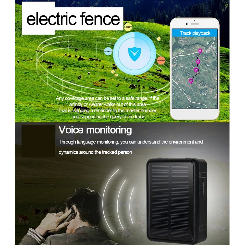 Solar GPS Tracker Power Sheep Cow Cattle RF-V34 9000mAh Waterproof GSM GPS WiFi Tracking Voice monitoring Anti-remove SOS Alarm