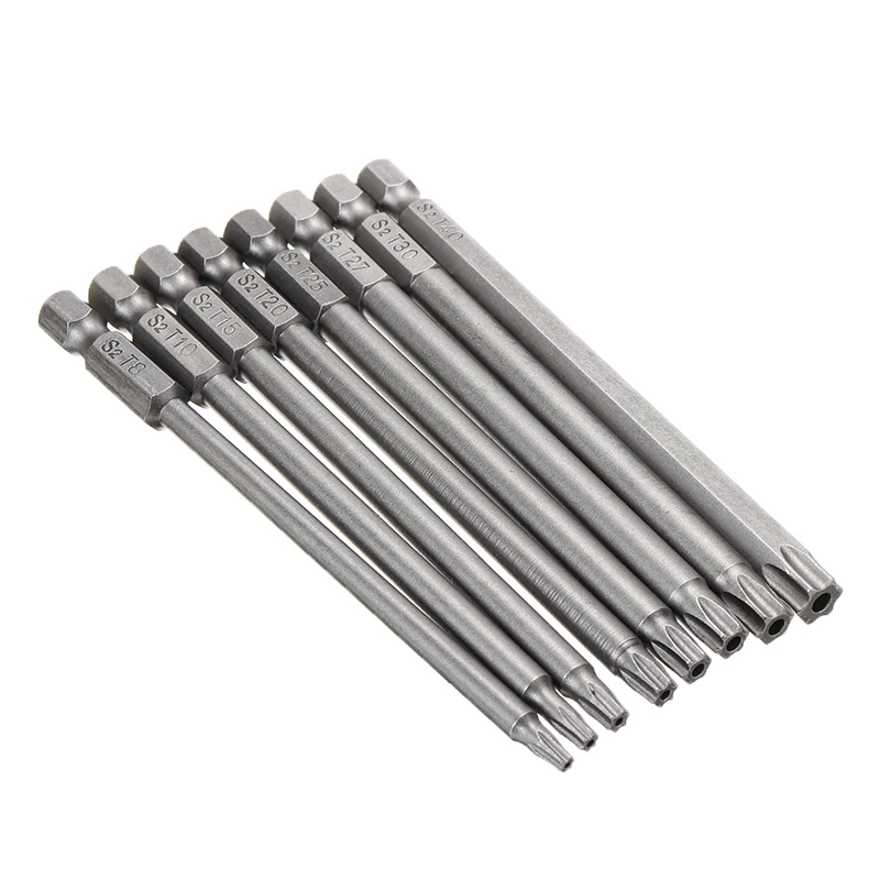 8 шт. отвертка Torx Набор бит Шестигранная безопасная магнитная головка 1/" Шестигранная отвертка Биты длиной 100 мм T8/T10/T15/T20/T25/T27/T30/T40