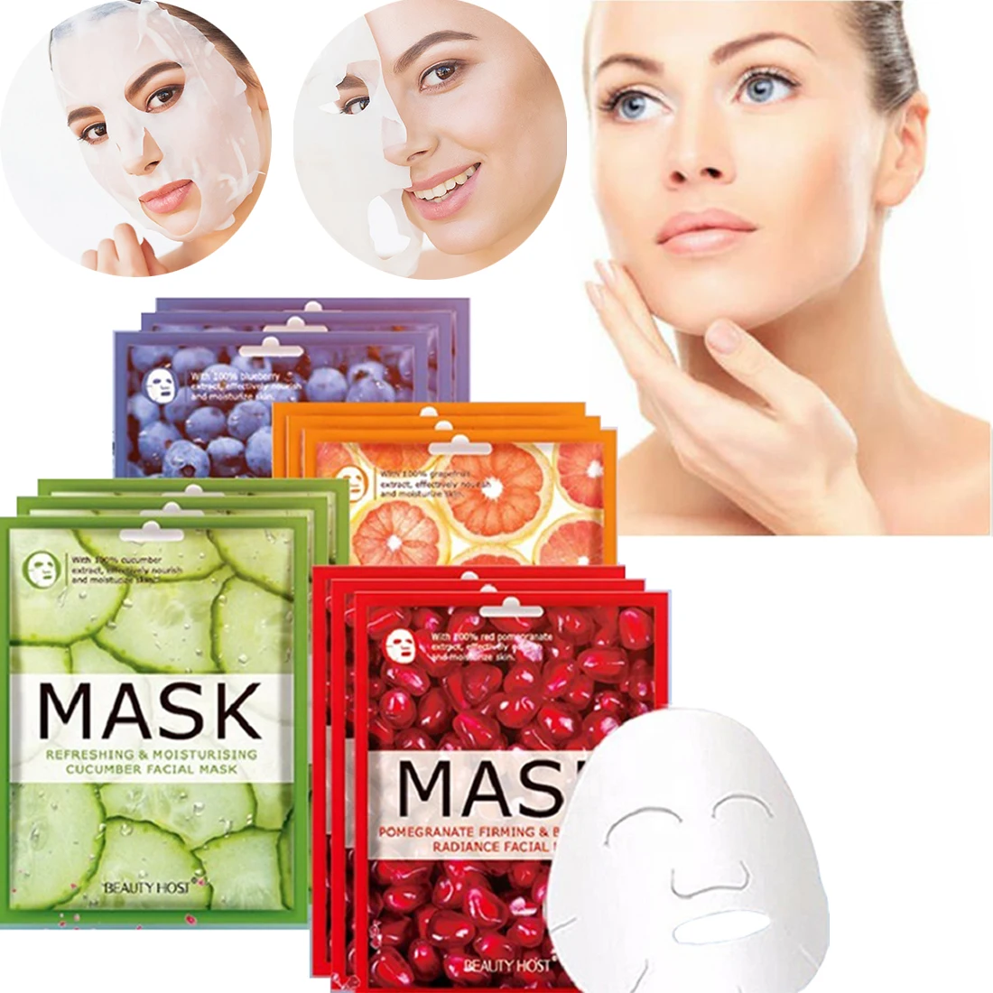 masque-facial-aux-fruits-naturels-masque-hydratant-blanchissant-a-l'huile-feuille-de-controle-concombre-grenade-myrtille-soins-du-visage-10-pieces