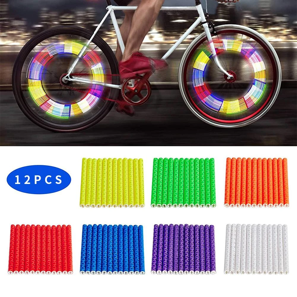 fengzong Bicycle Wheel Spoke Reflector Reflective Mount Clip Wheel Rim Spoke Bike Cycling Mount Strip Reflector Warning Light Tube black /& black