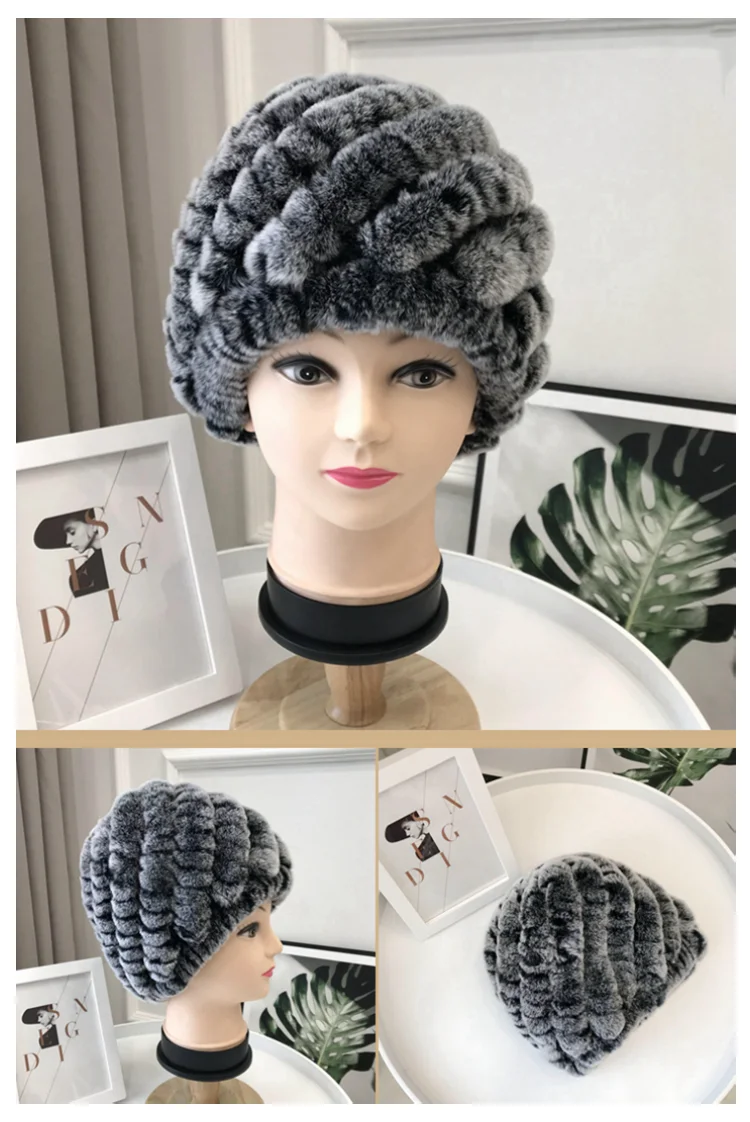 Шапка из меха кролика бобра, зимняя женская меховая шапка, вязаная шапка из меха кролика среднего и старого возраста, Толстая теплая шапка для мамы, защита для ушей