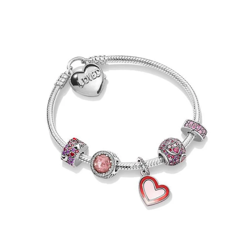 GChic S925 осенний браслет возлюбленной набор с замком в виде сердца розовые сверкающие подвески в виде сердца подходят к оригинальным браслетам Pandora DIY ювелирные изделия
