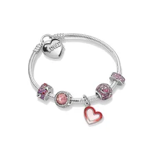 GChic S925 осенний браслет возлюбленной набор с замком в виде сердца розовые сверкающие подвески в виде сердца подходят к оригинальным браслетам Pandora DIY ювелирные изделия