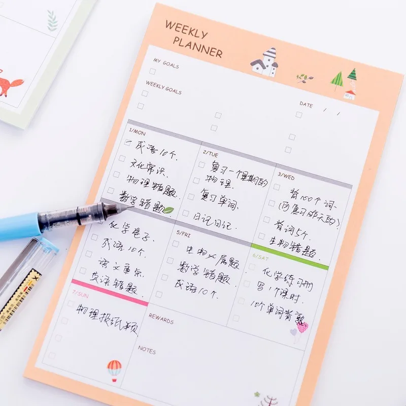 

12.5*18.8CM Memo Pad Stickers Kawaii Stationery Portable Schedule Schedule Notepad Creative Large Weekly Plan Tear Off Notepad