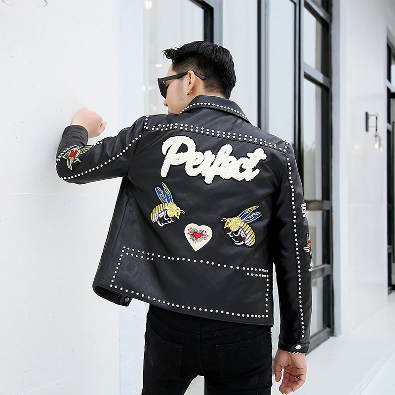 Декоративные заклепки в стиле панк stage кожаные куртки повседневные Chaqueta De Cuero Moto