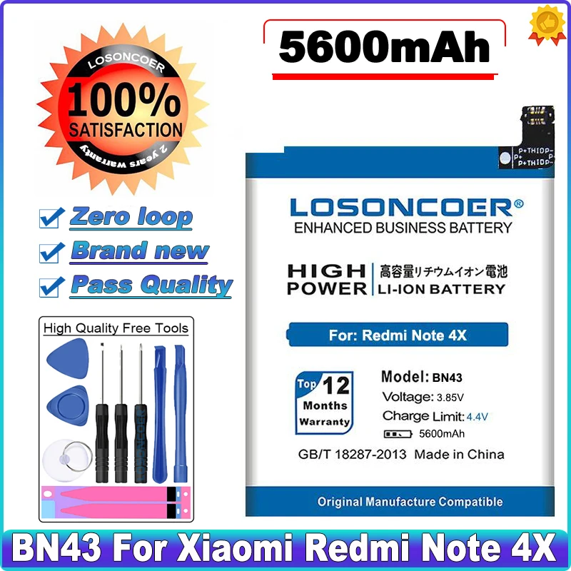 LOSONCOER 5600mAh BN43 батарея для Xiaomi Redmi Note 4X 4X5 5 дюймов в наличии|battery for xiaomi|battery forbattery redmi |