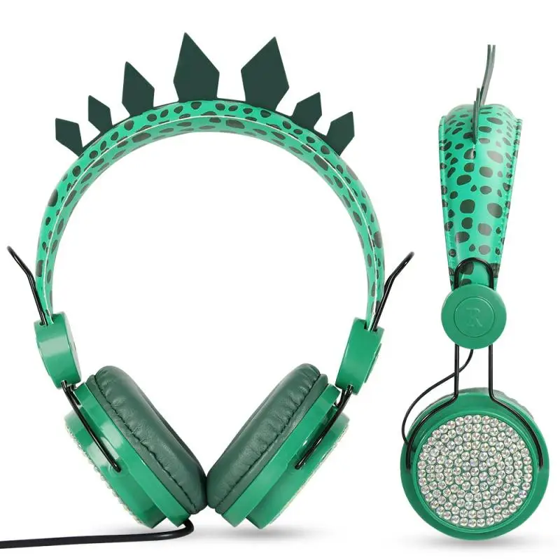 Cute dinosaur 3 5mm wired headphones with microphone suitable for learning games mobile phone headphones