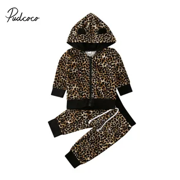 

2020 Spring Baby Casual Tracksuit Children Boy Girl Cotton Leopard Zipper Jacket Pants Kids Leisure Sport Suit Infant Clothing