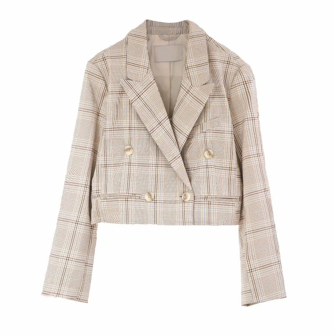 

British Style Students Sense of Design Non-mainstream 2019 New Style Early Autumn Fashion Plaid Retro Short Suit Jacket Women's