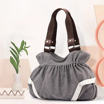 

Canvas Women's Bag 2020 New Shoulder Bag Travel Large Capacity Portable Fashion Pleated Portable Shopping Bag Ladies Bag