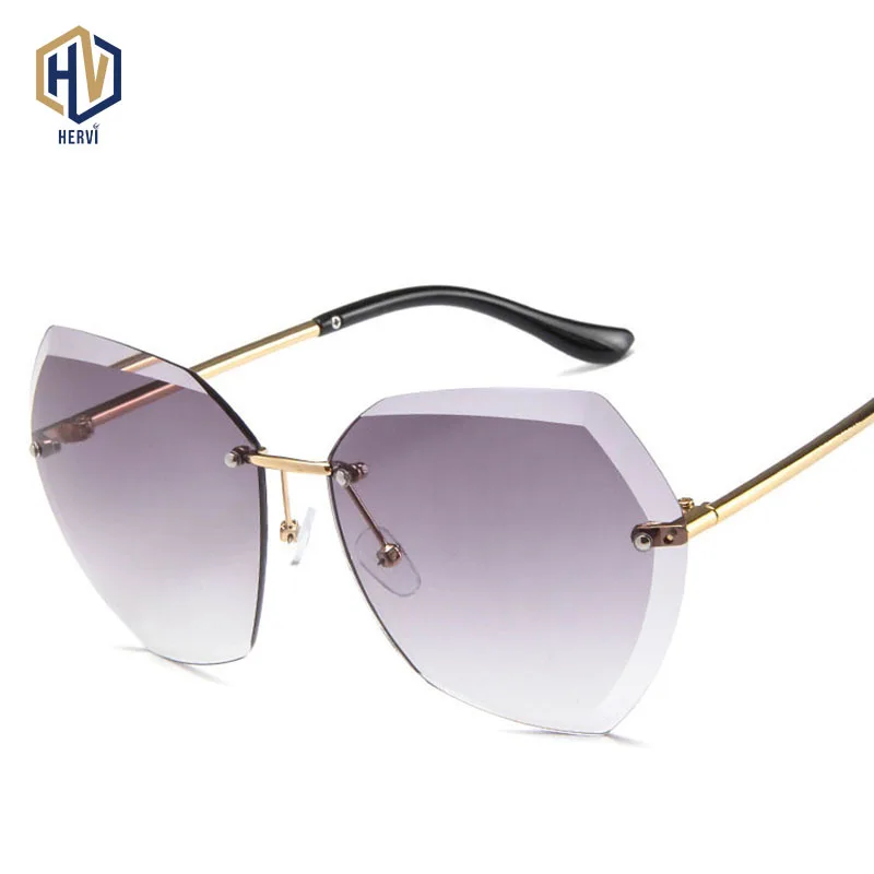 

2019 New Rimless Ocean Pink Yellow Sunglasses Women Brand Designer Crystal Side Metal Legs irregular Sun Glasses Eyewear