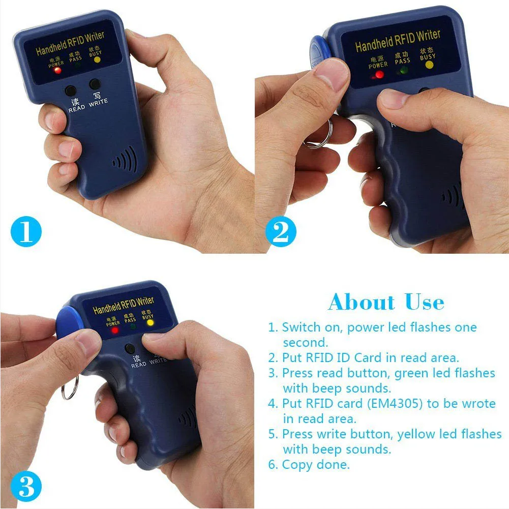

Handheld RFID ID Card Copier Reader Writer 6 Writable Tags Cards 125Khz Durable ABS GV99