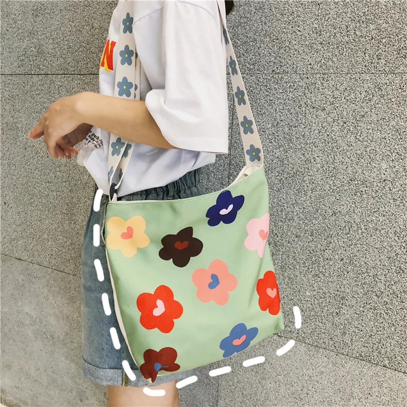 INS холщевая сумка на плечо женская сумка стиль Мода корейский стиль мода цветок студентов класс широкополосная сумка на плечо
