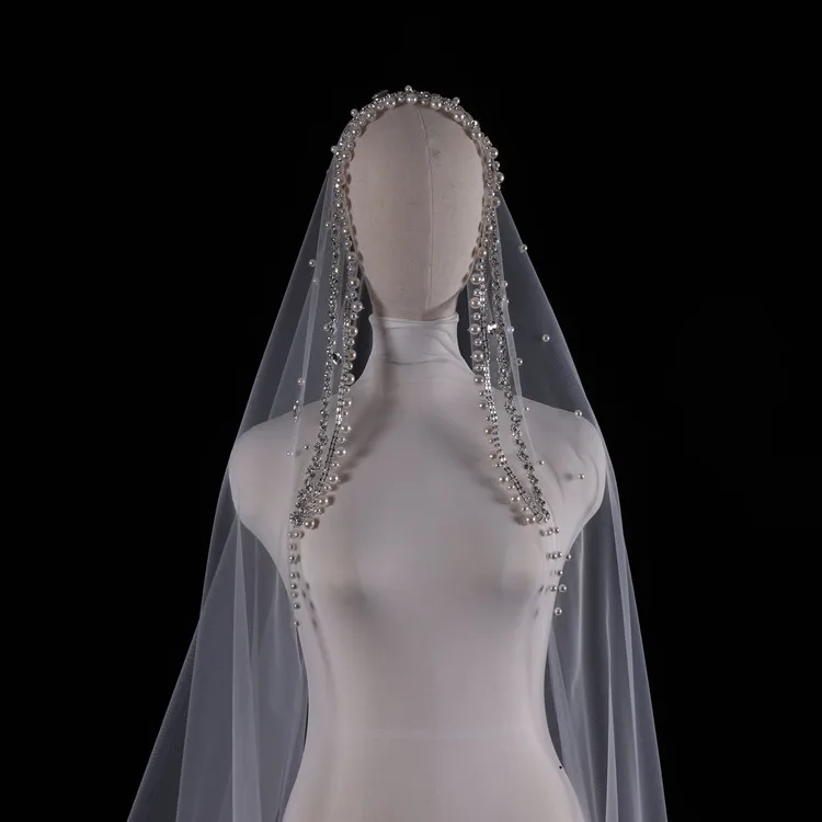 Vintage Pearls With Rhinestone Bride Veils Wedding Headdress bridal veil