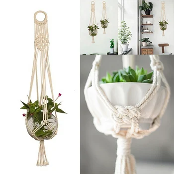 

Handmade Macrame Plant Hanger Flower Pot Cotton Rope Net Bag Boho Decoration Flower Pot Courtyard Hanging Basket Flower Pot