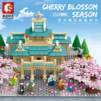 

2529PCS Sakura Flower Cherry Blossom Season Courtyard Building Blocks City Architecture View Model Bricks Children Toys