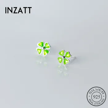 INZATT Real 925 Sterling Silver Minimalist Enamel Clover Stud Earrings For Fashion Women Cute Fine Jewelry Lucky Accessories