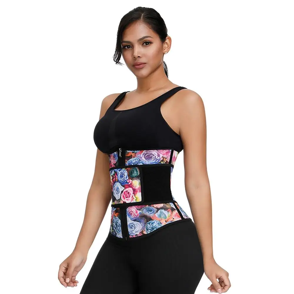 

MASS21 New Design Floral Printed Slimming Custom Latex Waist Trainer Private Label Rose Printed Latex Waist Trainer DropShipping