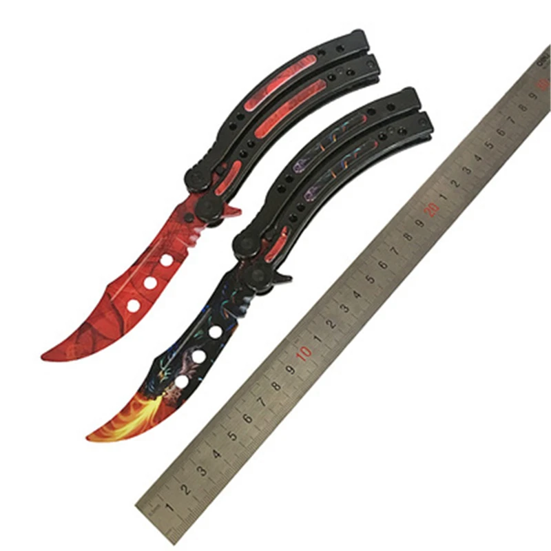 

New rainbow color 3Cr13Mov stainless steel knife Butterfly in knife training knife outdoor competition knife blunt tool no blade