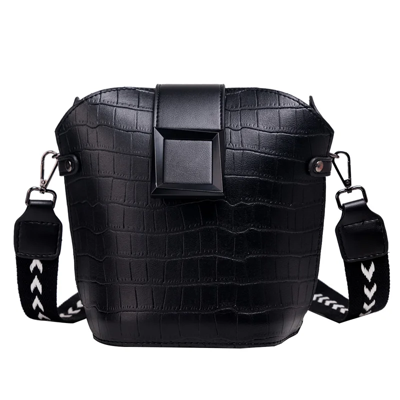 Винтажные кожаные сумки через плечо с каменным узором для женщин новая сумка через плечо модные сумки и кошельки сумки на молнии - Цвет: Черный
