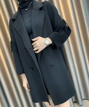 

Winter New Women Double Breasted Hand-sewn Cashmere Coats Female Plus Size Double-faced Woollen Outerwear For Lady