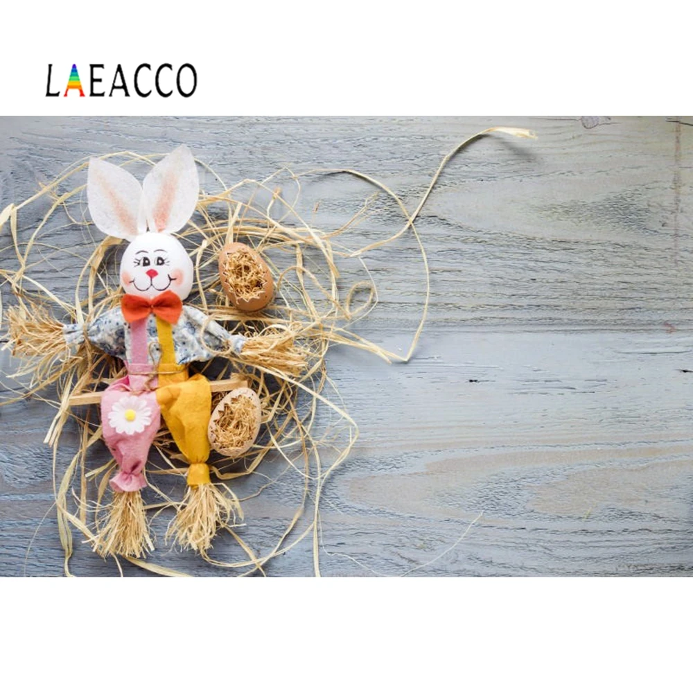 

Laeacco Happy Easter Rabbit Party Eggs Wooden Board Photo Backdrop Customized Photographic Background For Photo Studio Photocall