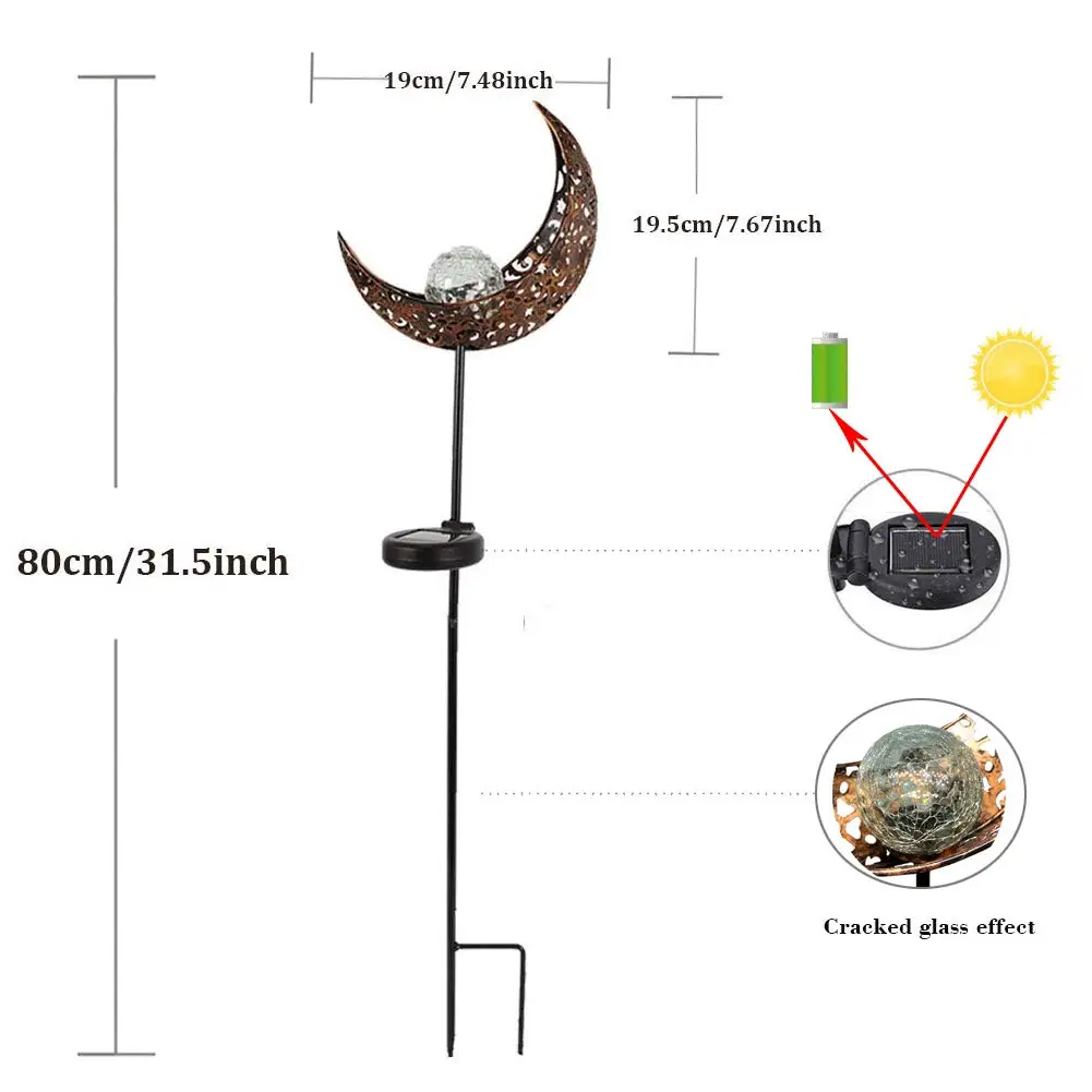 2 шт. светодиодный солнечный светильник для сада тропинка открытый Луна кракелированное Стекло глобус Кол металлические огни для газона/Рождество/праздничное освещение